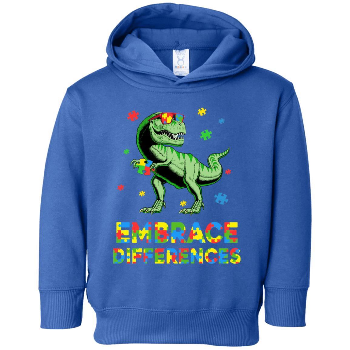 Dinosaur Puzzle Autism Awareness Embrace Differences Youth-Youth Shirt-Toddler Fleece Hoodie-Royal