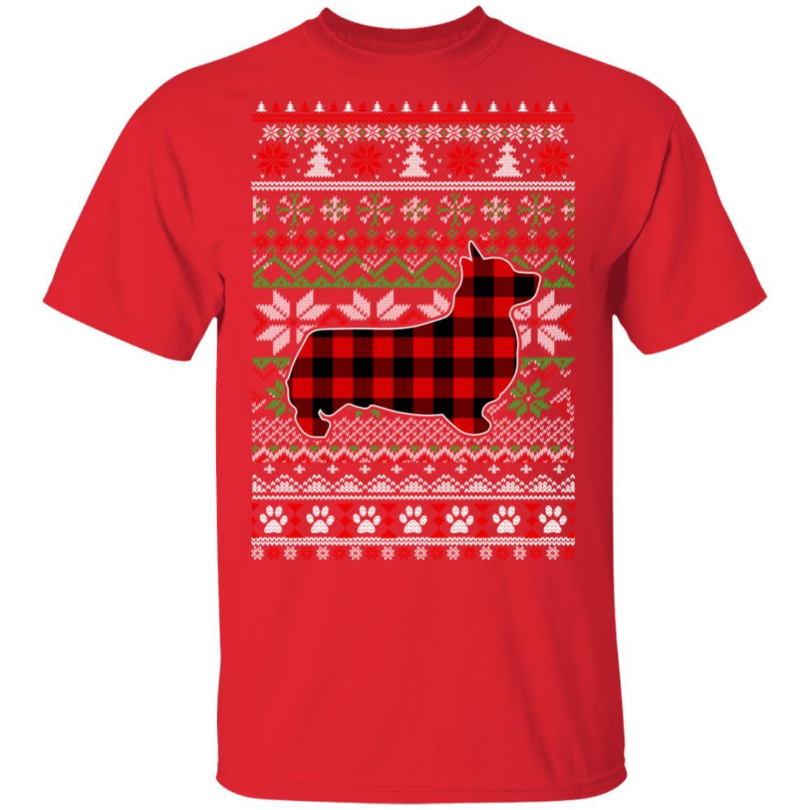 Corgi Red Plaid Ugly Christmas Sweater Gifts-T-Shirt & Sweatshirt-Classic T-Shirt-Red