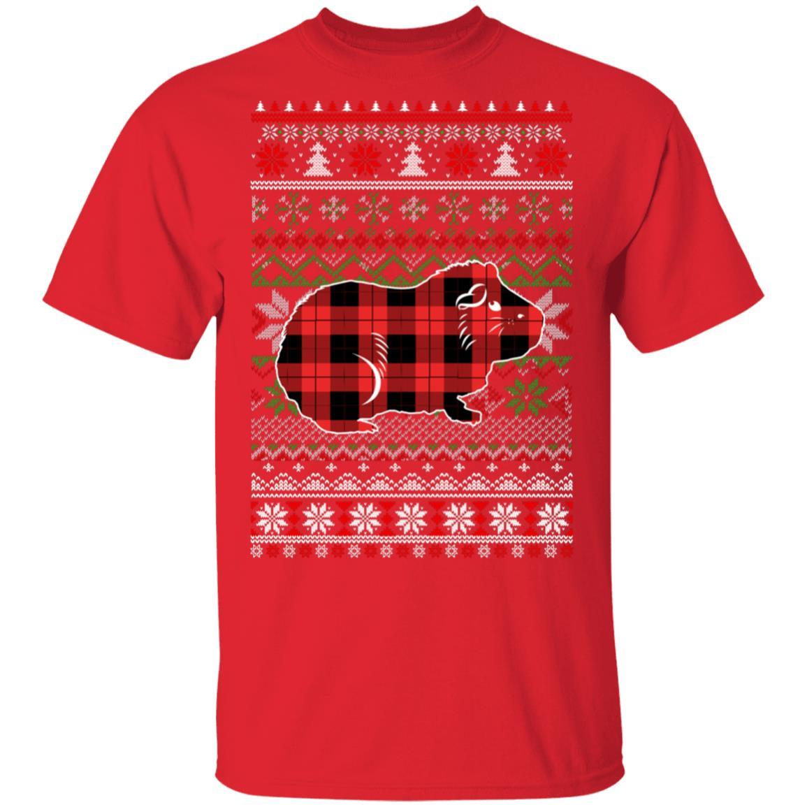 Guinea Pig Red Plaid Ugly Christmas Sweater Funny Gifts-T-Shirt & Sweatshirt-Classic T-Shirt-Red