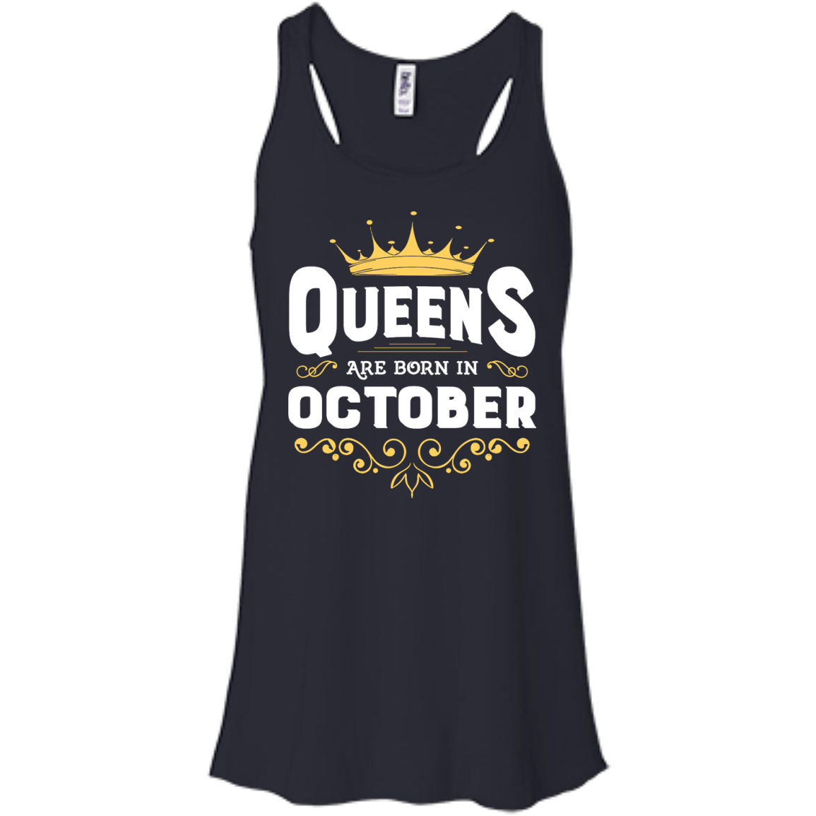 Queens Are Born In October-T-Shirt & Hoodie-Women's Flowy Racerback Tank-Midnight