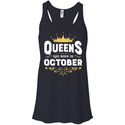Queens Are Born In October-T-Shirt & Hoodie-Women's Flowy Racerback Tank-Midnight