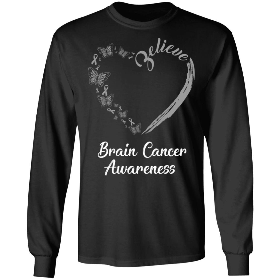 Butterfly Believe Brain Cancer Awareness Ribbon Gifts-T-Shirt & Hoodie-Long Sleeve T-Shirt-Black