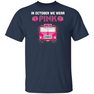 In October We Wear Pink School Bus Pumpkin Breast Cancer-T-Shirt & Hoodie-Classic T-Shirt-Navy