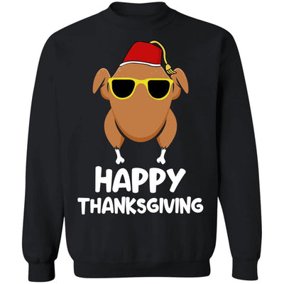 Turkey Head Happy Thanksgiving Glasses Red Hat Funny-T-Shirt & Sweatshirt-Crewneck Sweatshirt-Black