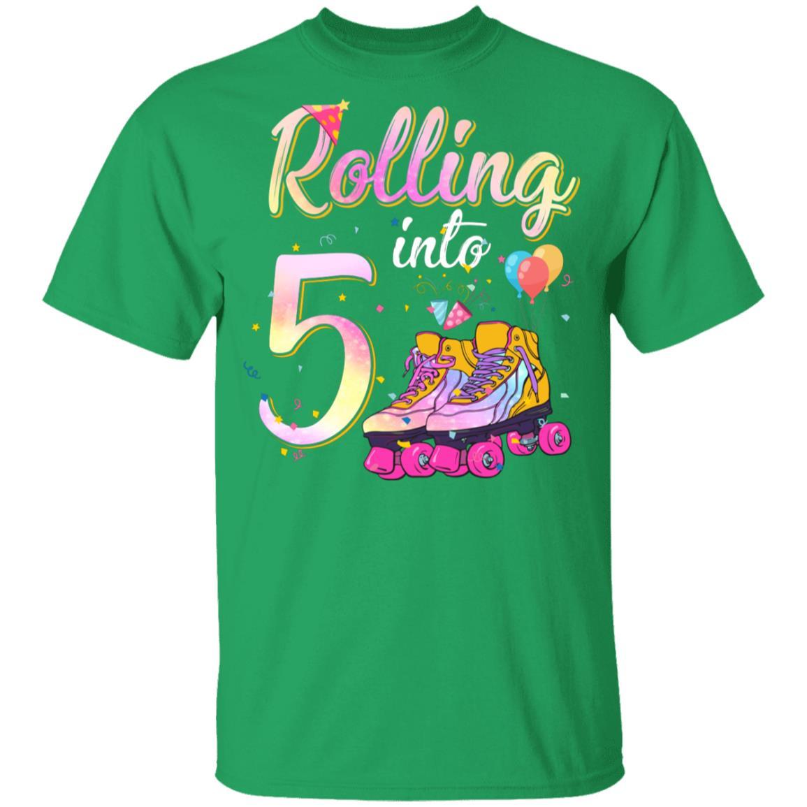 5 Years Old Birthday Girls Roller Skates 80's 5th Birthday Youth-Youth Shirt-Youth T-Shirt-Irish Green