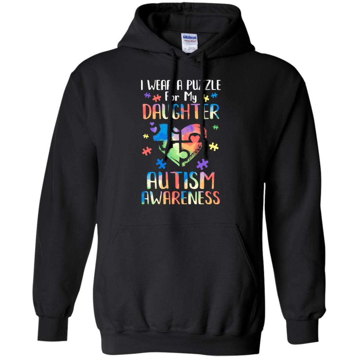 I Wear A Puzzle For My Daughter Autism Awareness-T-Shirt & Hoodie-Pullover Hoodie-Black