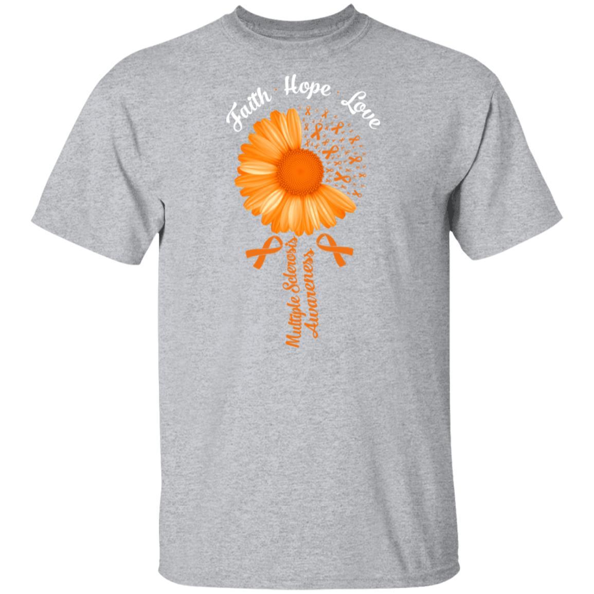 Faith Hope Love Orange Multiple Sclerosis Awareness-T-Shirt & Hoodie-Classic T-Shirt-Sport Grey