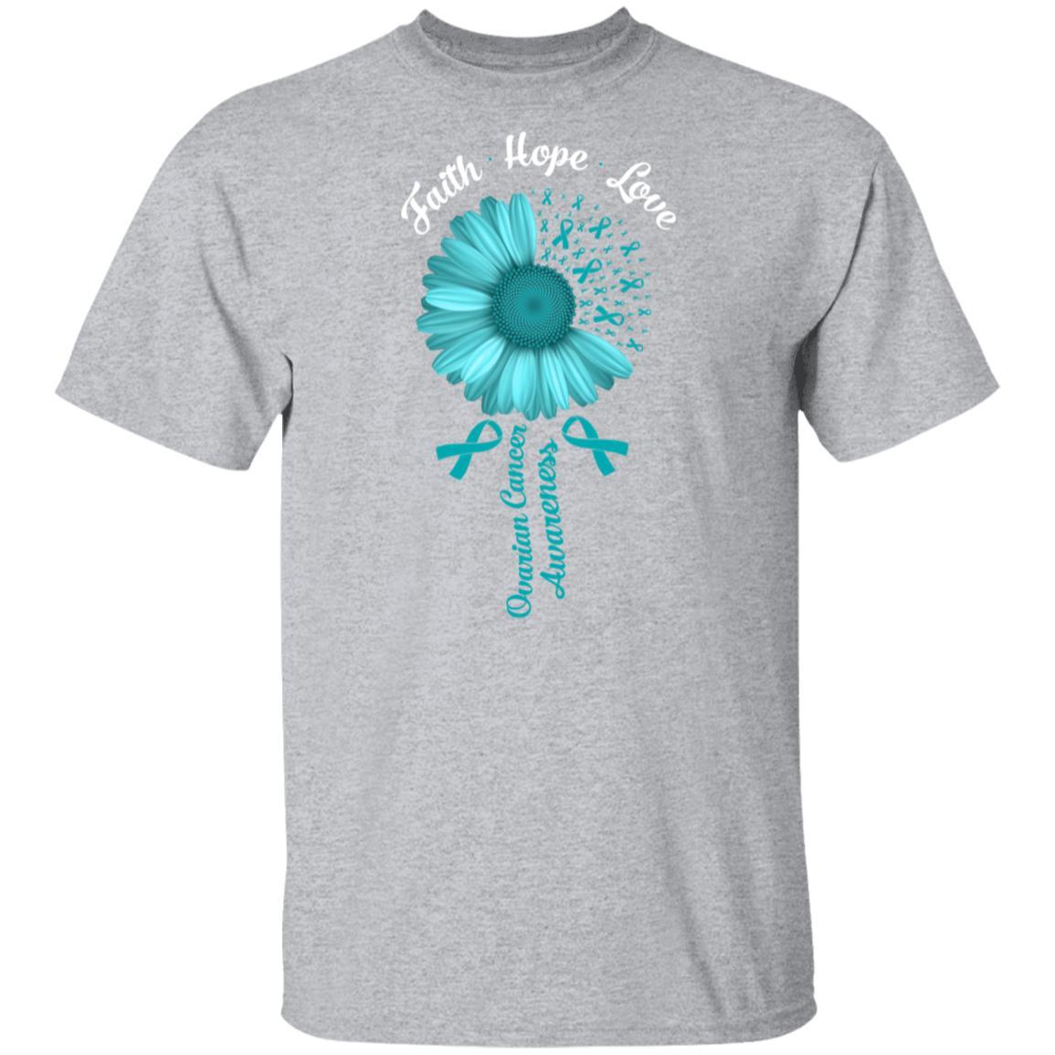 Faith Hope Love Teal Ribbon Ovarian Cancer Awareness-T-Shirt & Hoodie-Classic T-Shirt-Sport Grey