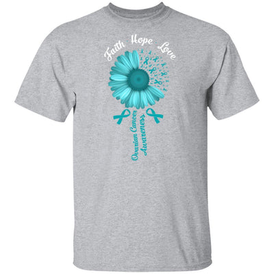 Faith Hope Love Teal Ribbon Ovarian Cancer Awareness-T-Shirt & Hoodie-Classic T-Shirt-Sport Grey