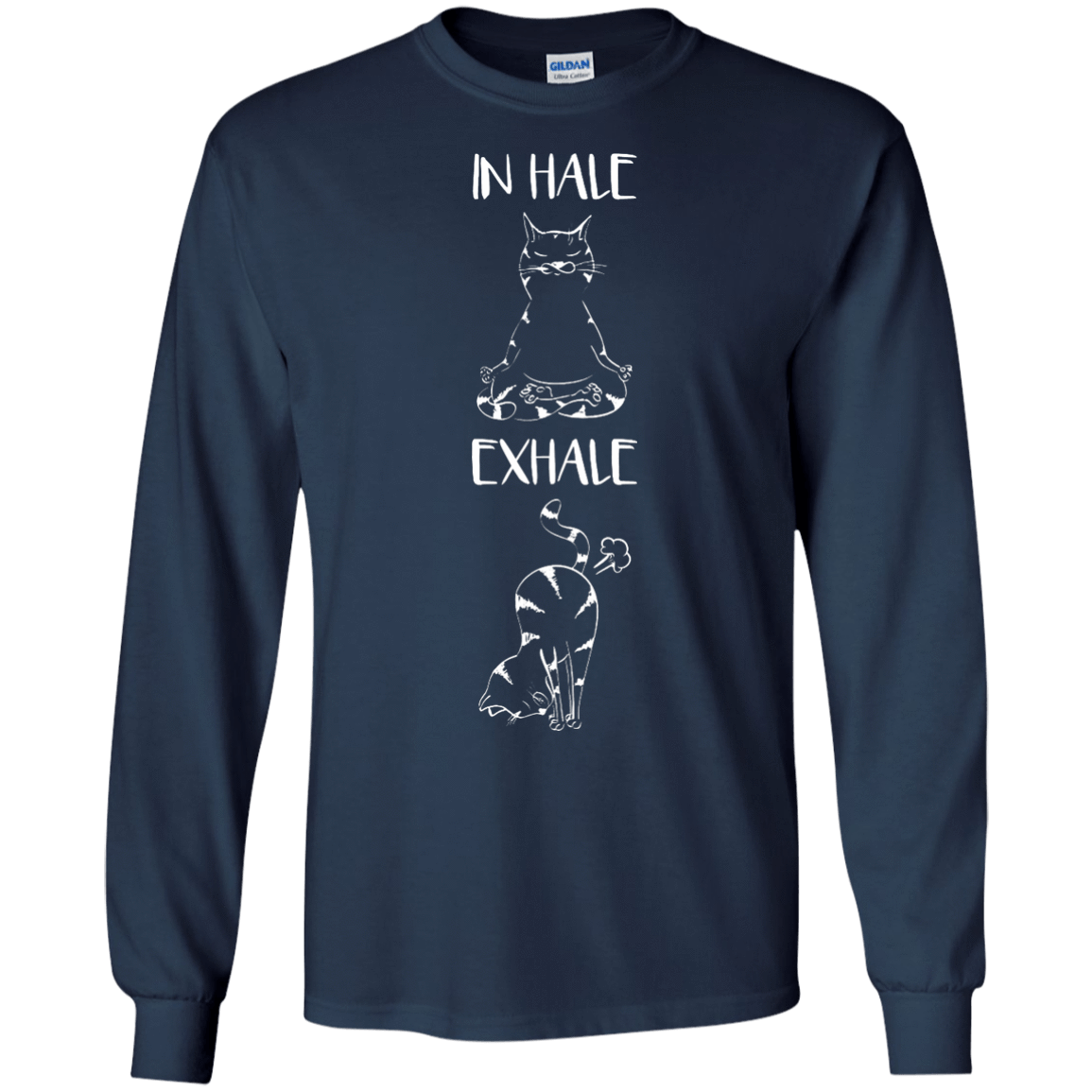 Yoga Cat Inhale Exhale-T-Shirt & Hoodie-Long Sleeve T-Shirt-Navy