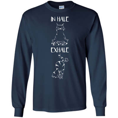Yoga Cat Inhale Exhale-T-Shirt & Hoodie-Long Sleeve T-Shirt-Navy