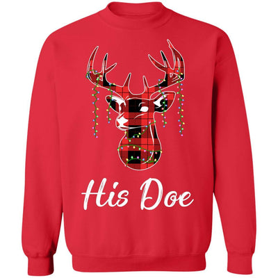 His Doe Couples Matching Christmas Pajamas Costume Gift-T-Shirt & Sweatshirt-Crewneck Sweatshirt-Red