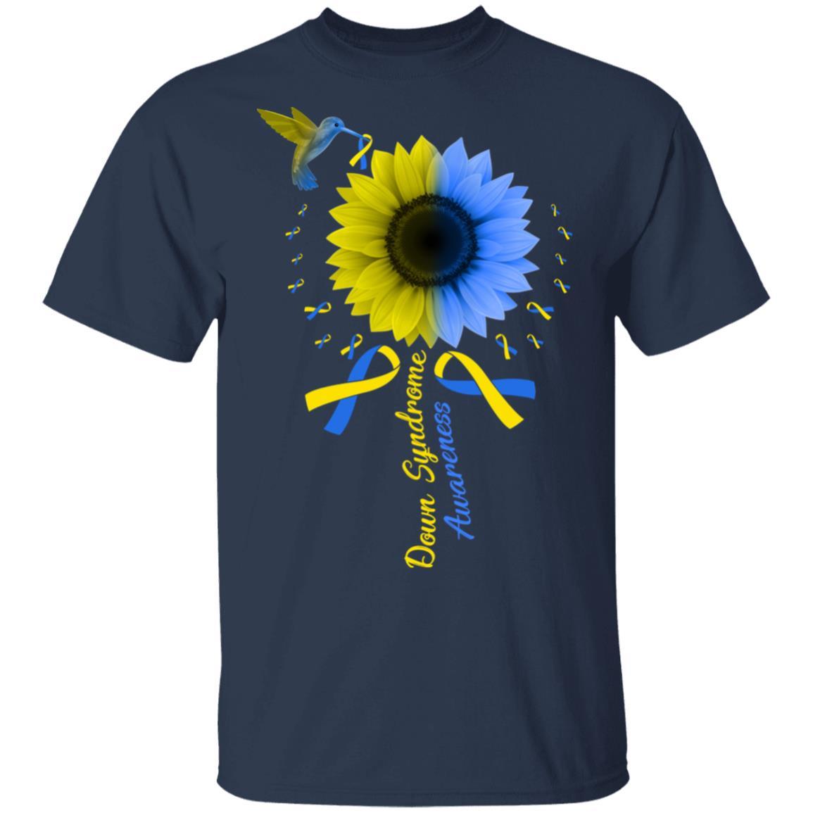 Hummingbird Sunflower Blue Yellow Down Syndrome Awareness-T-Shirt & Hoodie-Classic T-Shirt-Navy
