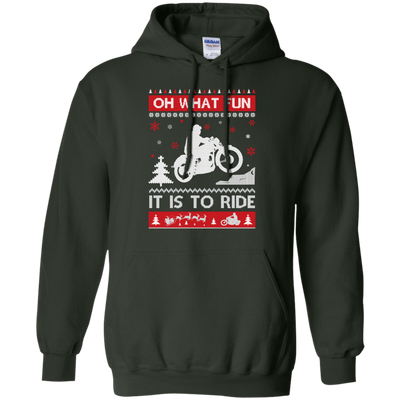 Motorcycle Sweater Christmas Oh What Fun It Is To Ride-T-Shirt & Hoodie-Pullover Hoodie-Forest Green