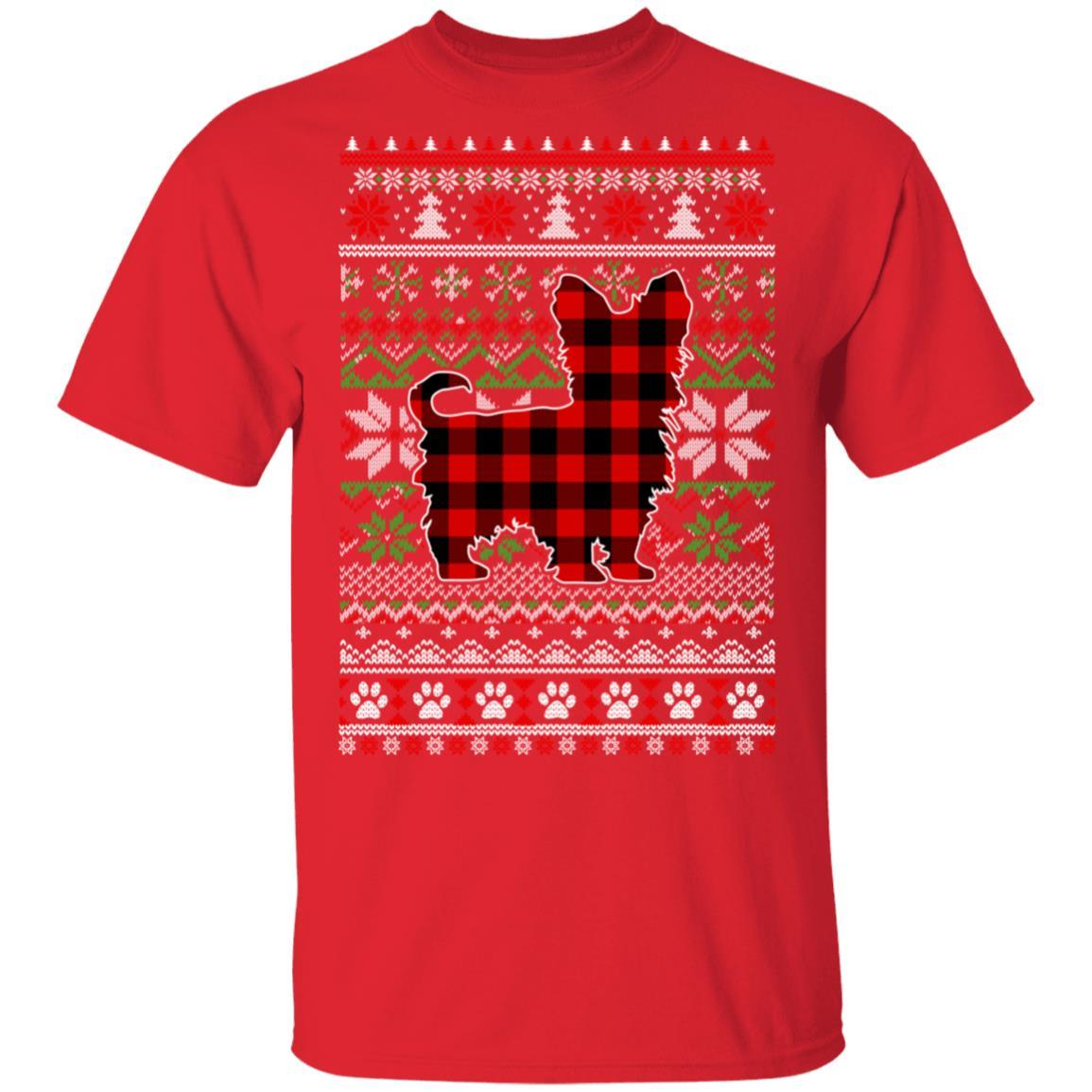 Yorkie Red Plaid Ugly Christmas Sweater Gifts-T-Shirt & Sweatshirt-Classic T-Shirt-Red