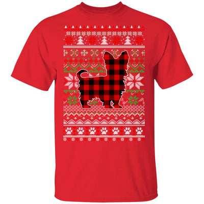 Yorkie Red Plaid Ugly Christmas Sweater Gifts-T-Shirt & Sweatshirt-Classic T-Shirt-Red