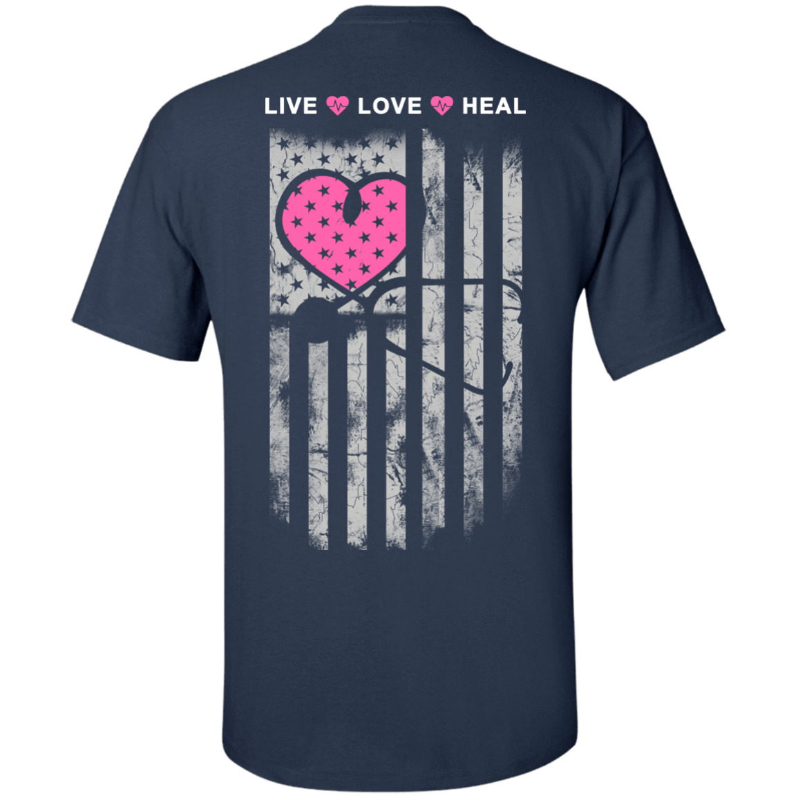 Nurse Heart Flag American Live Love Heal-T-Shirt & Hoodie-Classic T-Shirt-Navy