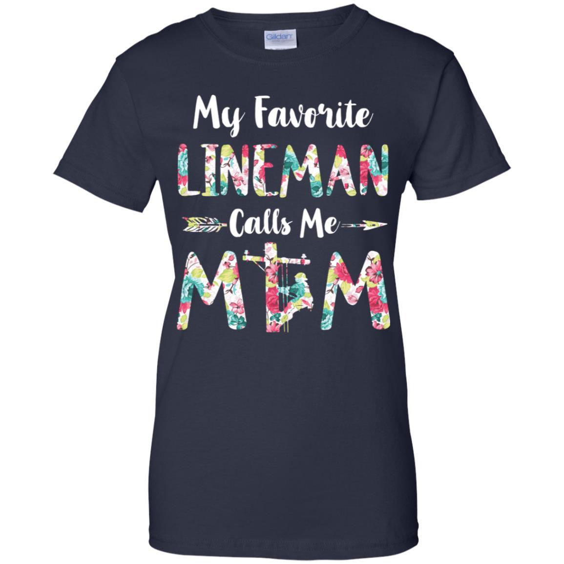 Floral My Favorite Lineman Calls Me Mom Mothers Day Gift-T-Shirt & Hoodie-Women's T-Shirt-Navy