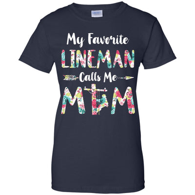 Floral My Favorite Lineman Calls Me Mom Mothers Day Gift-T-Shirt & Hoodie-Women's T-Shirt-Navy