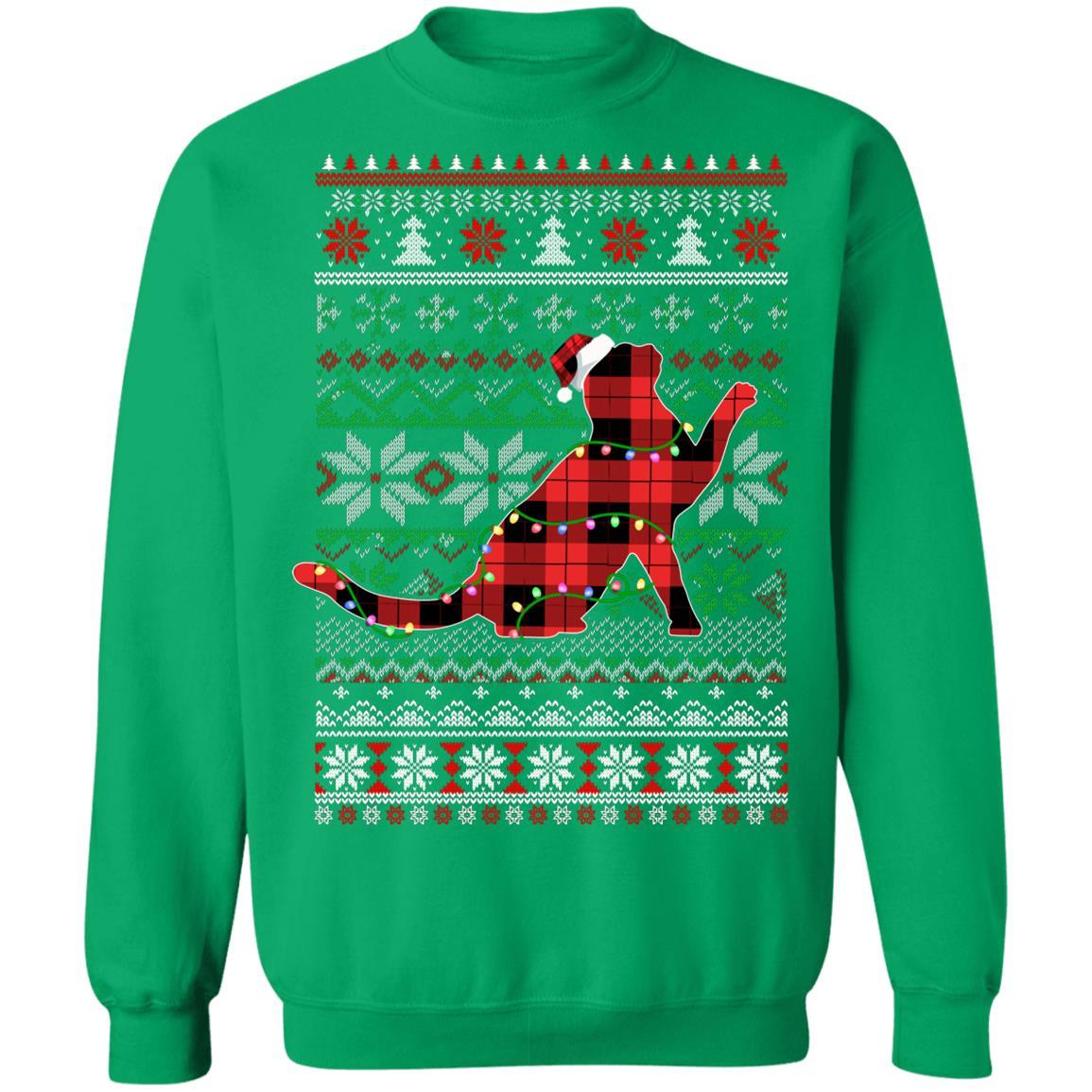 Red Plaid Buffalo Cat Pajamas Family Christmas Sweater-T-Shirt & Sweatshirt-Crewneck Sweatshirt-Irish Green