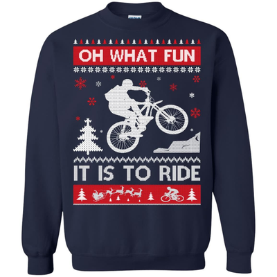 Bicycle Sweater Christmas Oh What Fun It Is To Ride-T-Shirt & Hoodie-Crewneck Sweatshirt-Navy