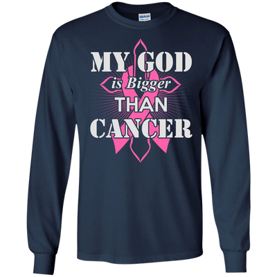My God Is Bigger Than Cancer Pink Awareness Ribbon-T-Shirt & Hoodie-Long Sleeve T-Shirt-Navy