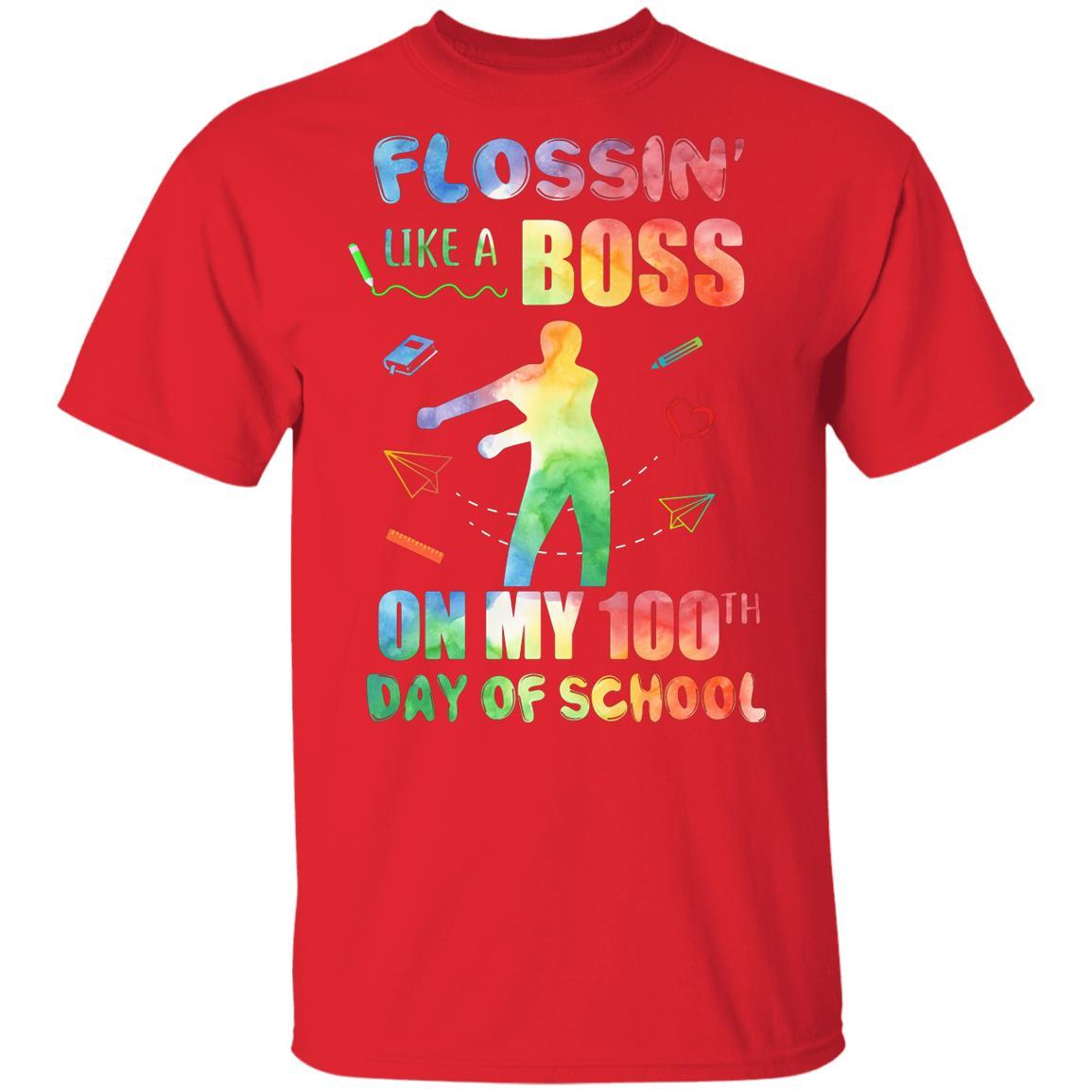 Flossin Like Boss 100 Day Of School Teacher Gift Youth-Youth Shirt-Youth T-Shirt-Red