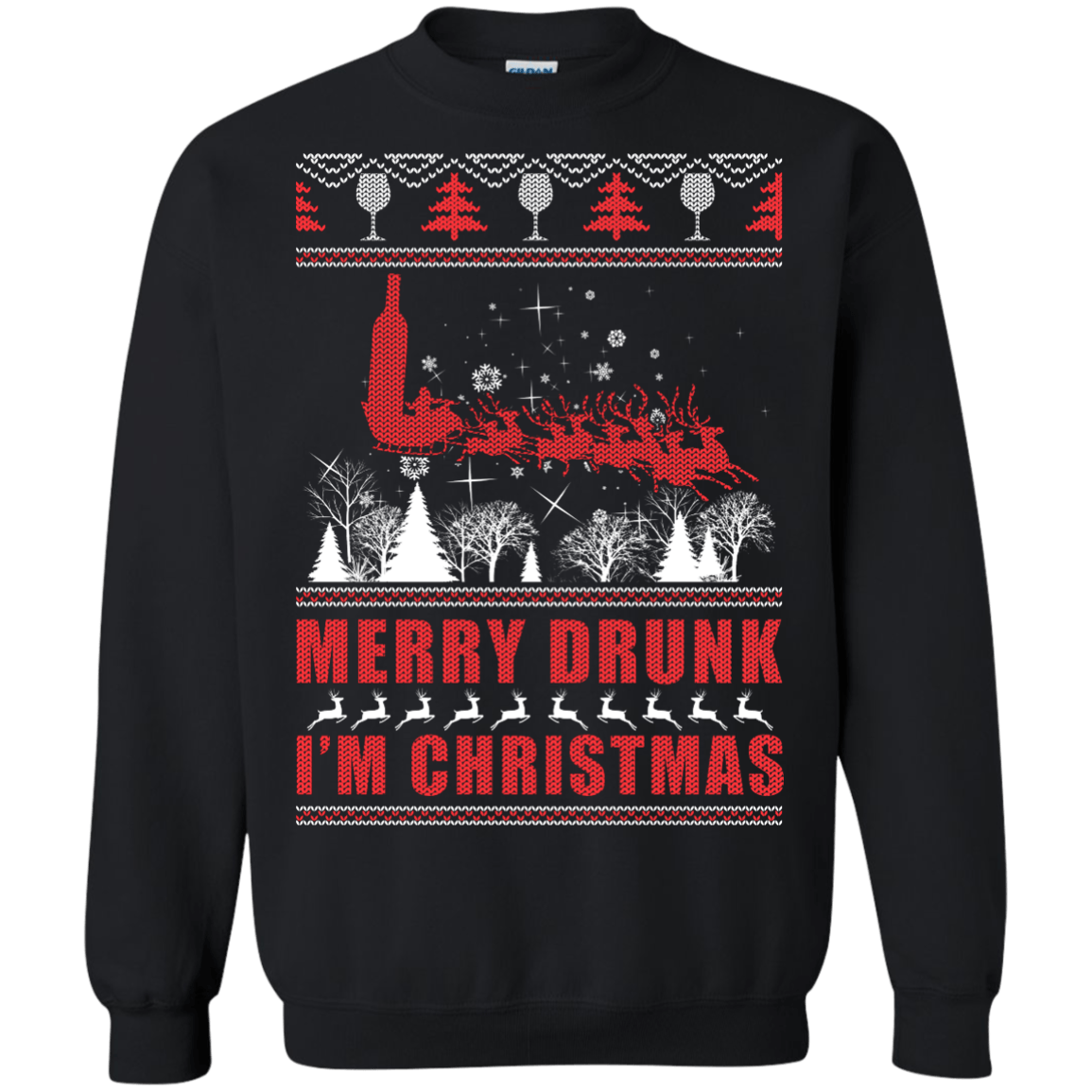 Merry Drunk I'm Christmas-T-Shirt & Hoodie-Crewneck Sweatshirt-Black