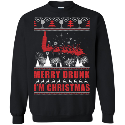 Merry Drunk I'm Christmas-T-Shirt & Hoodie-Crewneck Sweatshirt-Black