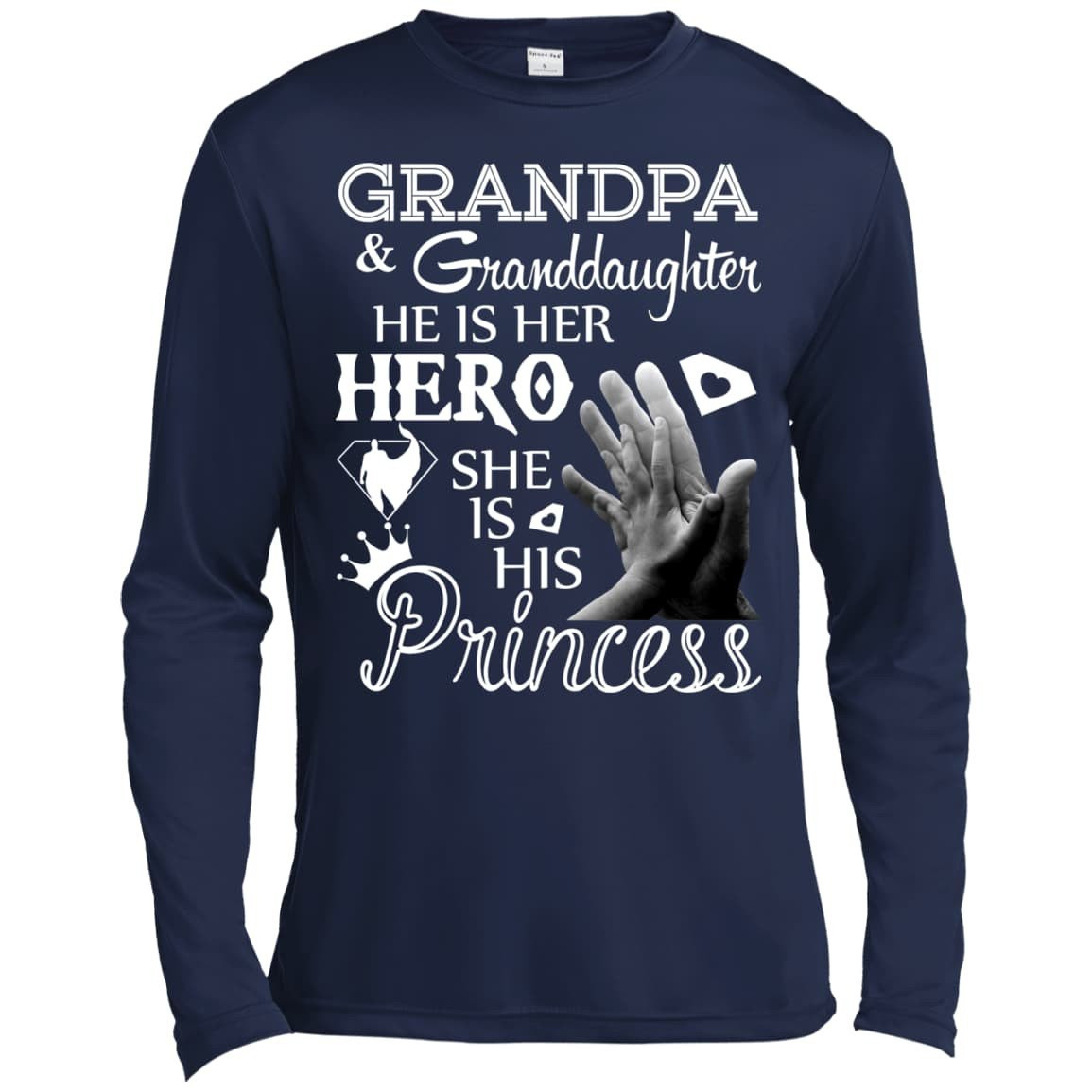 Grandpa & Granddaughter He Is Her Hero-T-Shirt & Hoodie-Long Sleeve T-Shirt-Navy