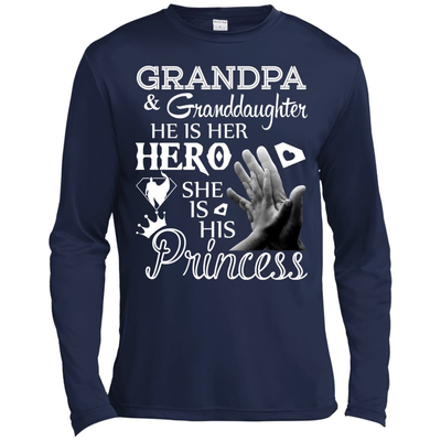 Grandpa & Granddaughter He Is Her Hero-T-Shirt & Hoodie-Long Sleeve T-Shirt-Navy