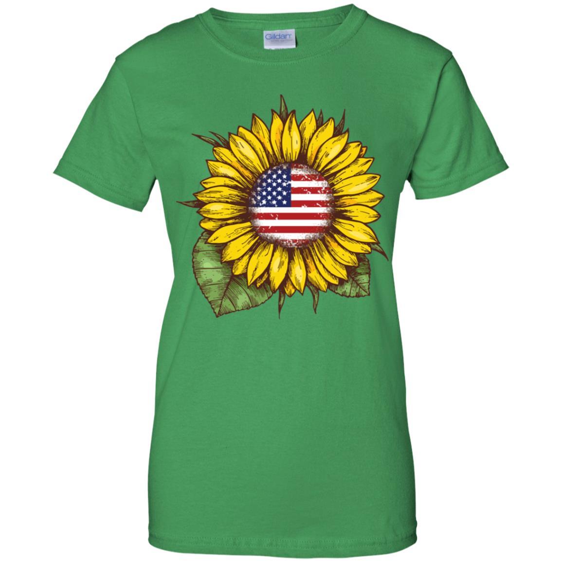 Hippie Sunflower American Flag 4th Of July-T-Shirt & Hoodie-Women's T-Shirt-Irish Green