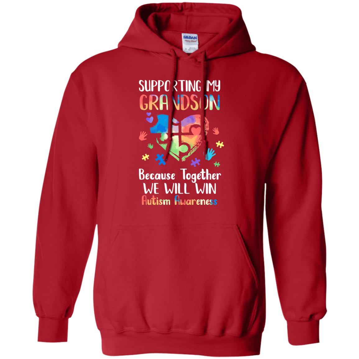 Supporting My Grandson Puzzle Autism Awareness Month-T-Shirt & Hoodie-Pullover Hoodie-Red