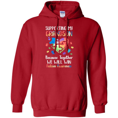 Supporting My Grandson Puzzle Autism Awareness Month-T-Shirt & Hoodie-Pullover Hoodie-Red