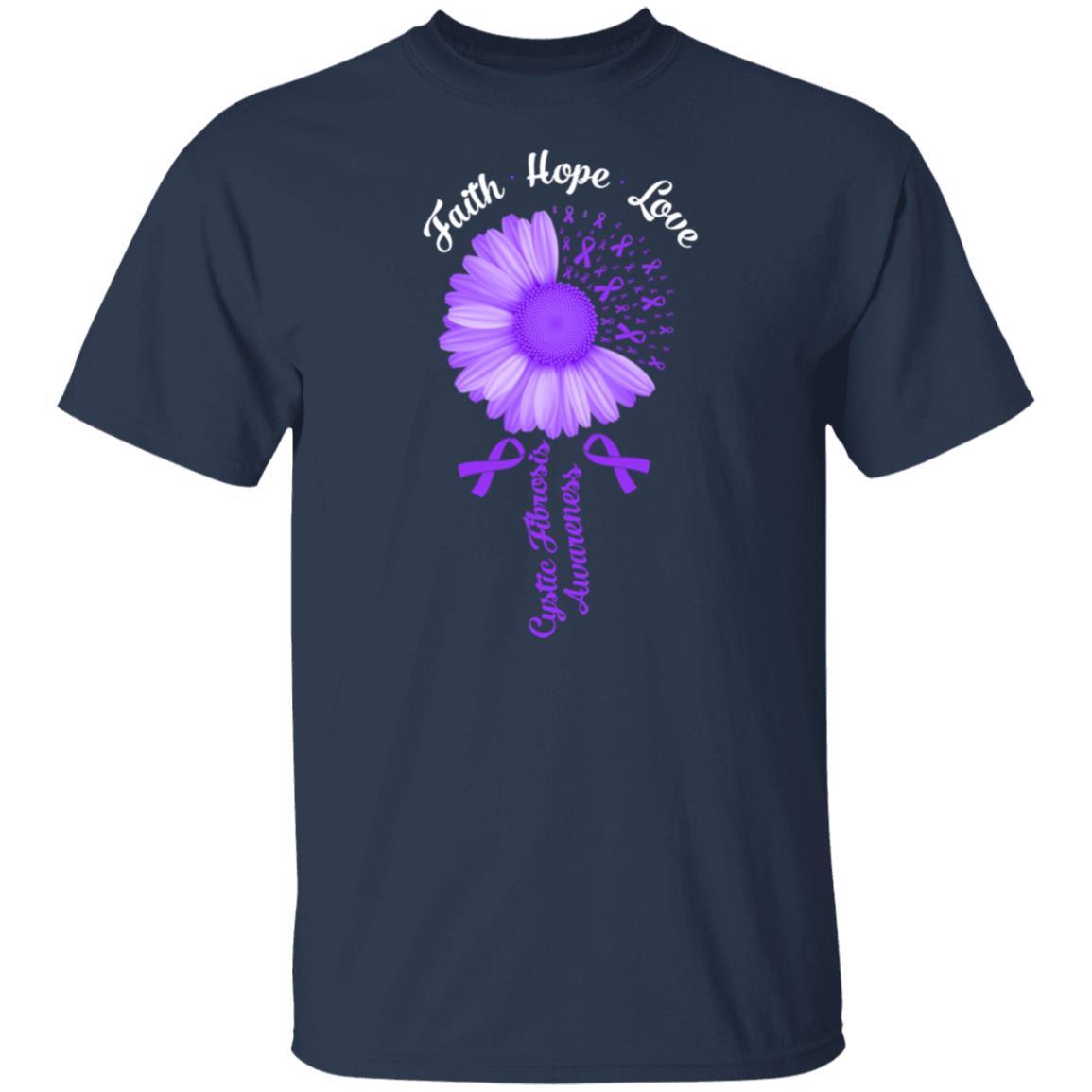 Faith Hope Love Purple Ribbon Cystic Fibrosis Awareness-T-Shirt & Hoodie-Classic T-Shirt-Navy