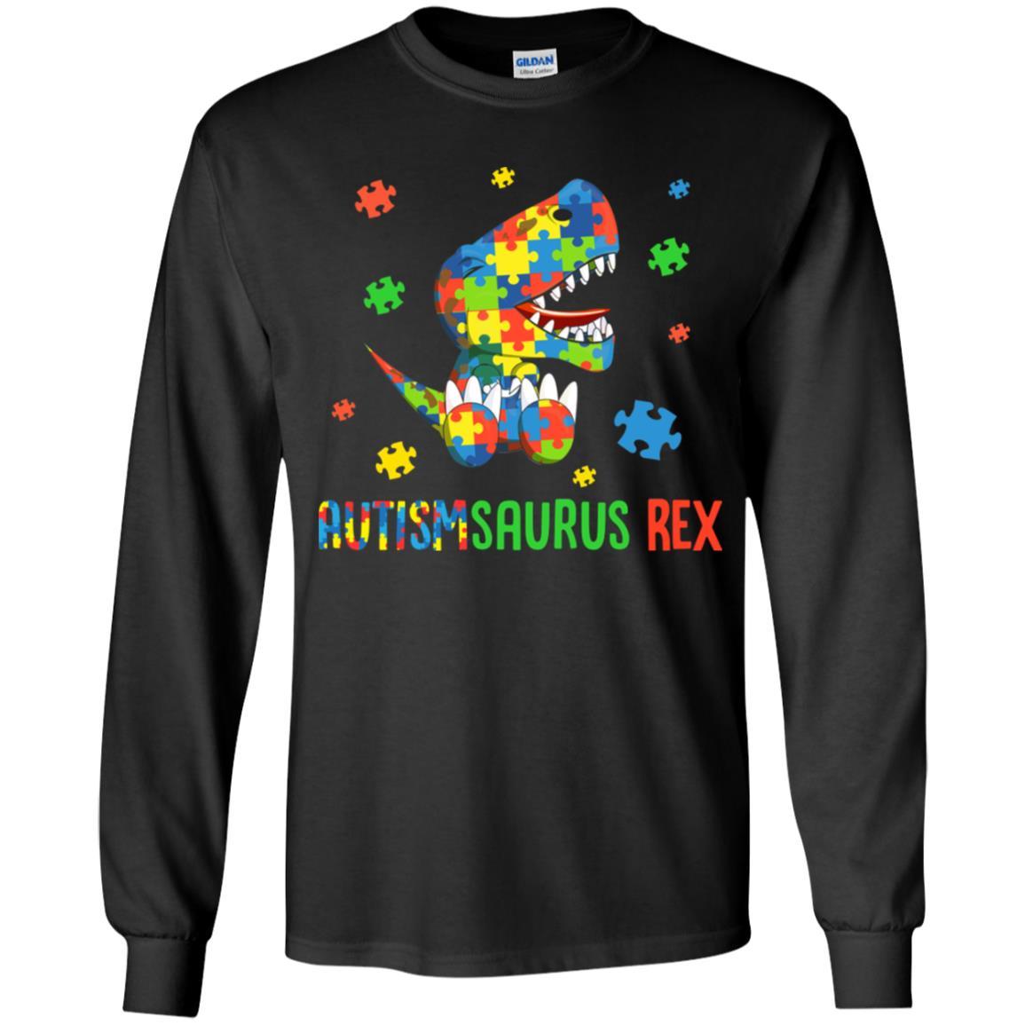 Autismsaurus Rex Autism Dinosaur T-Rex For Kids Youth-Youth Shirt-Youth Long Sleeve T-Shirt-Black