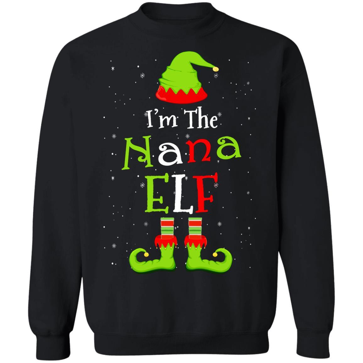 I'm The Nana Elf Family Matching Funny Christmas Group Gift-T-Shirt & Sweatshirt-Crewneck Sweatshirt-Black