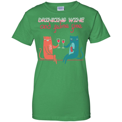 Drinking Wine Feline Fine-T-Shirt & Hoodie-Ladies Custom 100% Cotton T-Shirt-Irish Green