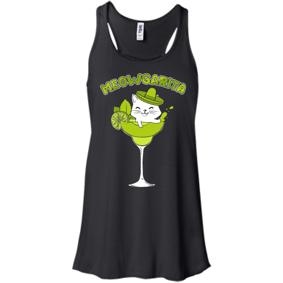 Meowgarita Margarita Cat Lover T Shirt-T-Shirt & Hoodie-Women's Flowy Racerback Tank-Black