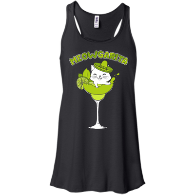 Meowgarita Margarita Cat Lover T Shirt-T-Shirt & Hoodie-Women's Flowy Racerback Tank-Black