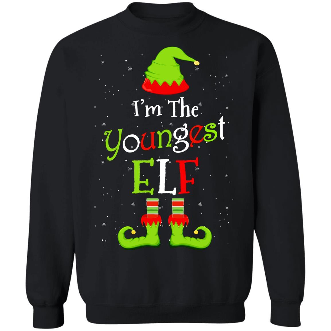 I'm The Youngest Elf Family Matching Funny Christmas Group Gift-T-Shirt & Sweatshirt-Crewneck Sweatshirt-Black