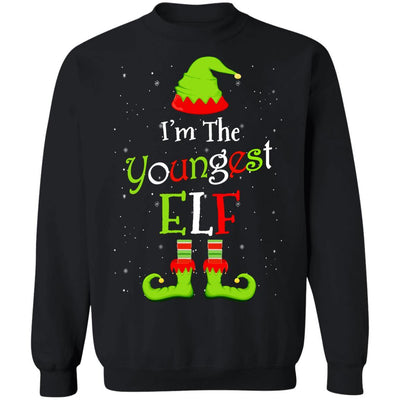 I'm The Youngest Elf Family Matching Funny Christmas Group Gift-T-Shirt & Sweatshirt-Crewneck Sweatshirt-Black