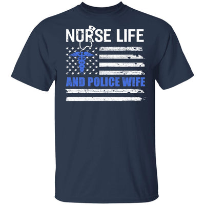 Nurse Life And Police Wife American Flag Vintage Women Gift-T-Shirt & Hoodie-Classic T-Shirt-Navy