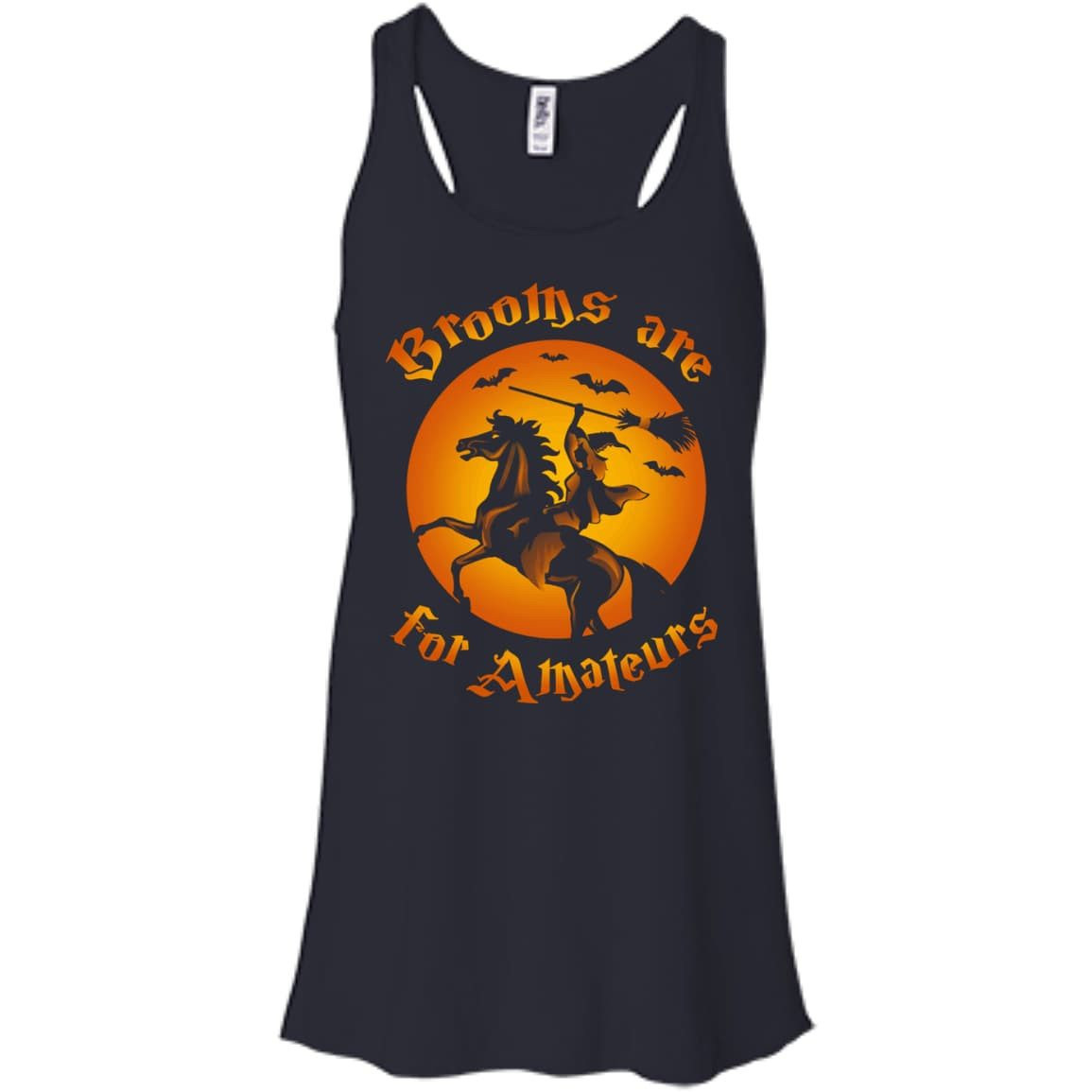 Brooms Are For Amateurs Funny Halloween Horse Riding-T-Shirt & Hoodie-Women's Flowy Racerback Tank-Midnight