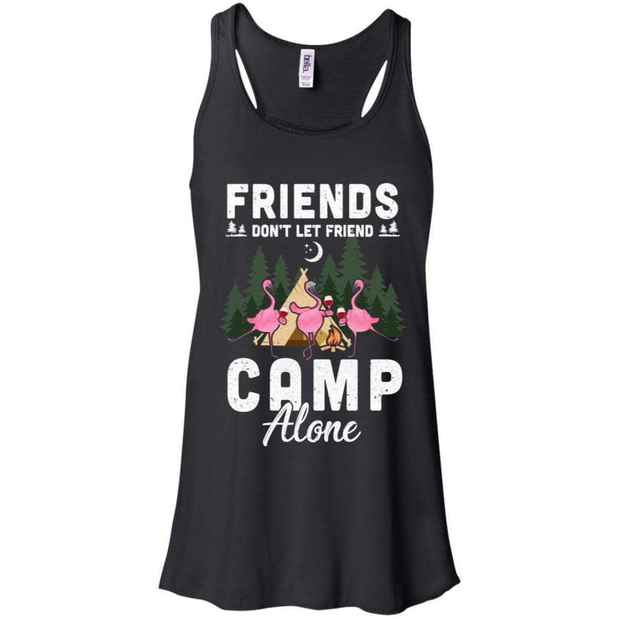 Friends Don't Let Friends Camp Alone Wine Camping Flamingo-T-Shirt & Tank Top-Women's Flowy Racerback Tank-Black