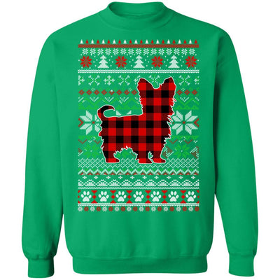 Yorkie Red Plaid Ugly Christmas Sweater Gifts-T-Shirt & Sweatshirt-Crewneck Sweatshirt-Irish Green