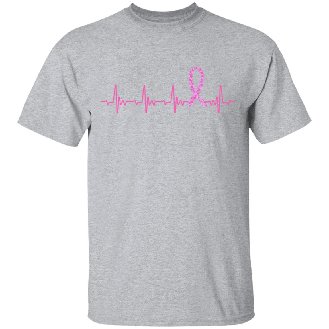 Breast Cancer Awareness Pink Ribbon Heartbeat-T-Shirt & Hoodie-Classic T-Shirt-Sport Grey