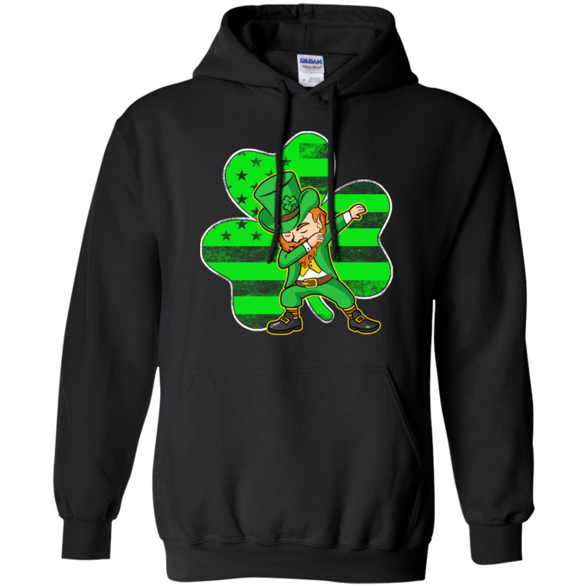 St Patricks Day Leprechaun Dabbing Dab American Flag-T-Shirt & Hoodie-Pullover Hoodie-Black