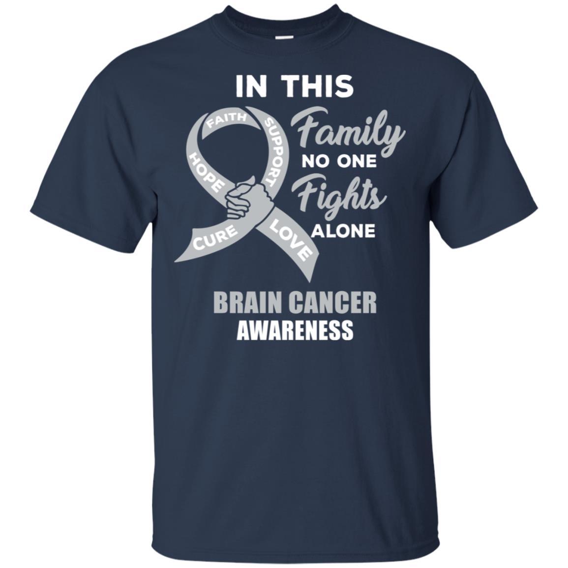 In This Family No One Fights Alone Brain Cancer-T-Shirt & Hoodie-Classic T-Shirt-Navy