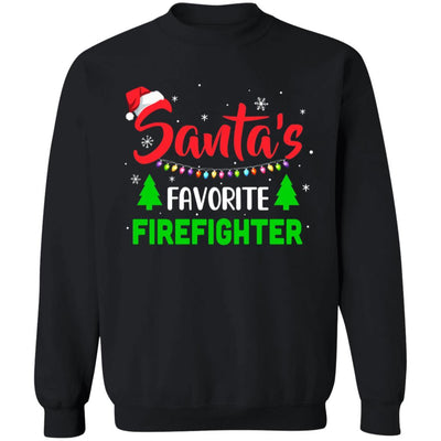 Santa's Favorite Firefighter Funny Christmas Xmas Gifts-T-Shirt & Sweatshirt-Crewneck Sweatshirt-Black